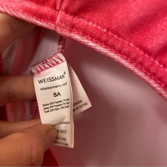 WEISSMAN Dance Costume hot pink fringe velvet mesh sleeve All The Ways 13290 SA - Picture 8 of 12